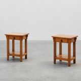 Set of 2 vintage nightstands in solid oak, France ca. 1960