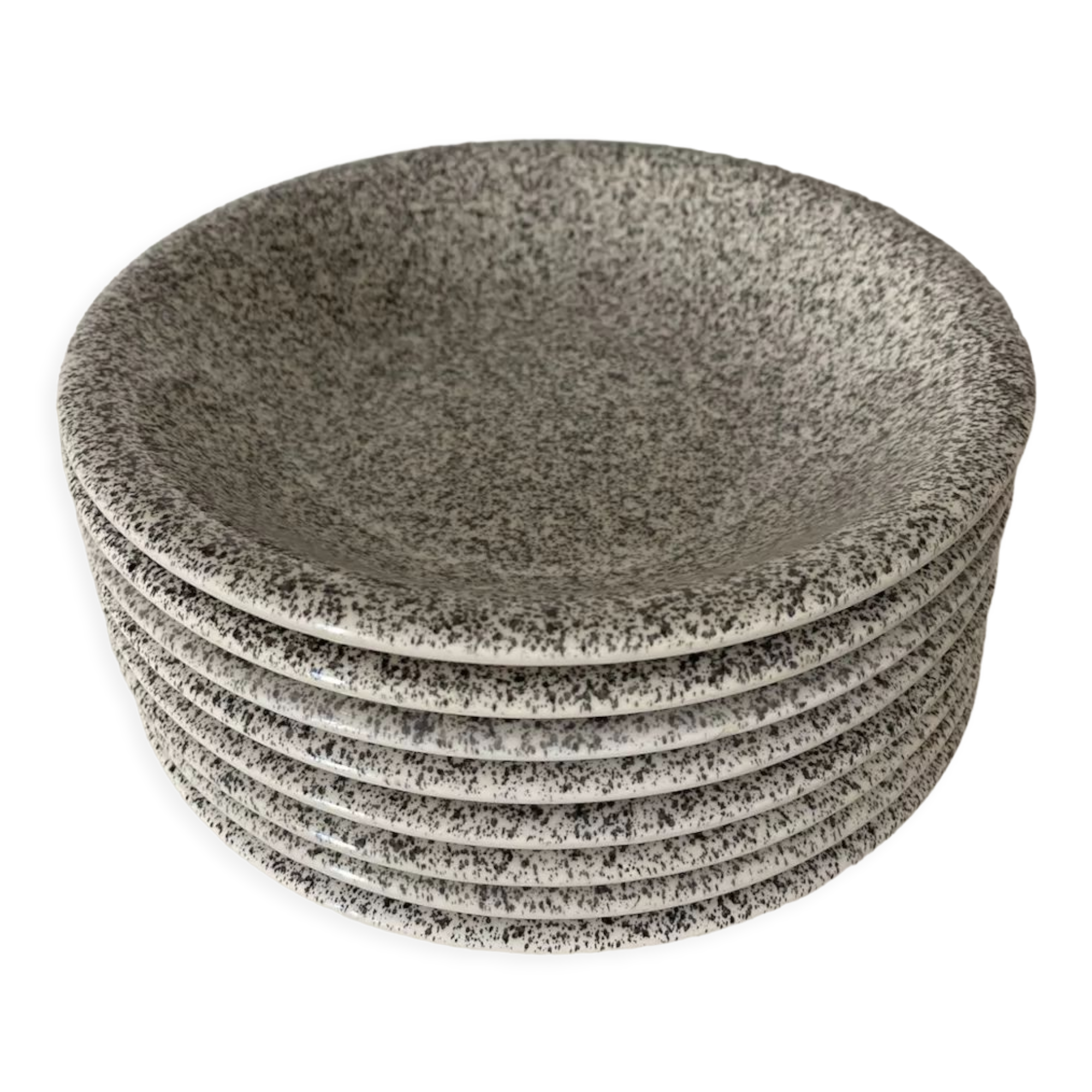 Set of 8 hollow plates in Italian speckled ceramic