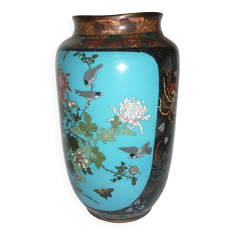 Vase chinois ancien en émaux cloisonnés 33 cm