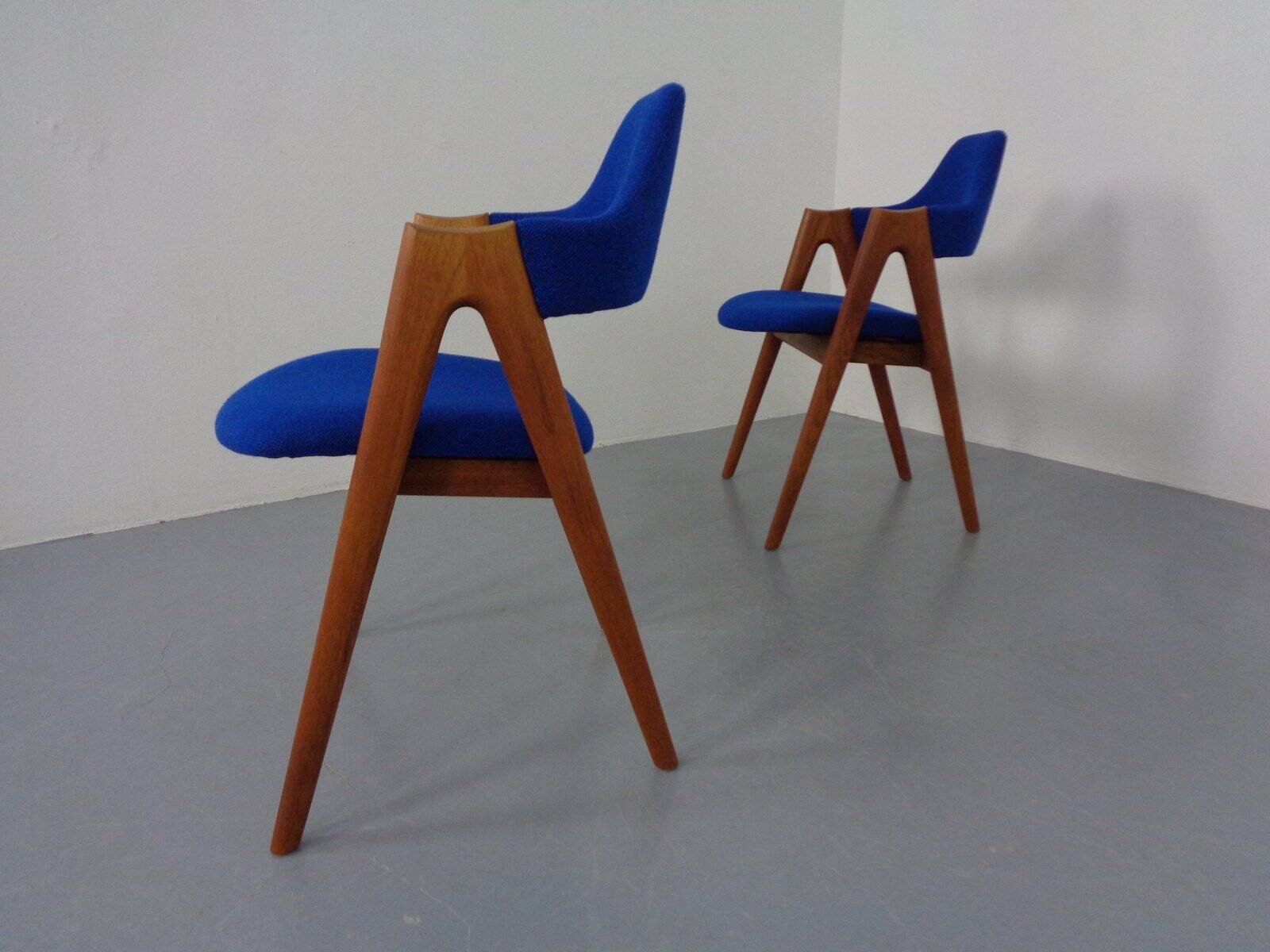 Set of Compass Chairs in Teak and Kvadrat Hallingdal 65 by Kai Kristiansen for Schou Andersen, 1960s