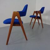 Set of Compass Chairs in Teak and Kvadrat Hallingdal 65 by Kai Kristiansen for Schou Andersen, 1960s