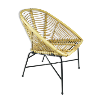 Fauteuil seau en rotin moderne scandinave des années 1960, Danemark