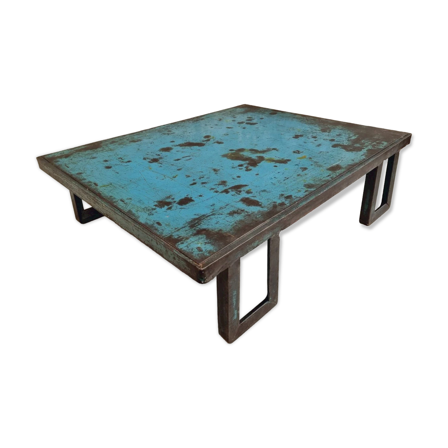 Table basse industrielle acier azur 90 x 110 cm