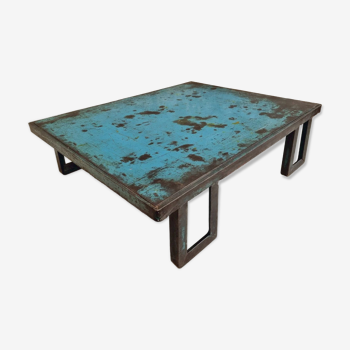 Table basse industrielle acier azur 90 x 110 cm