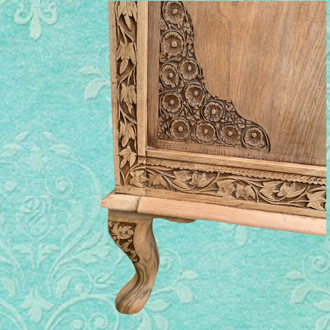 Carved solid Padouk chest of drawers 1950