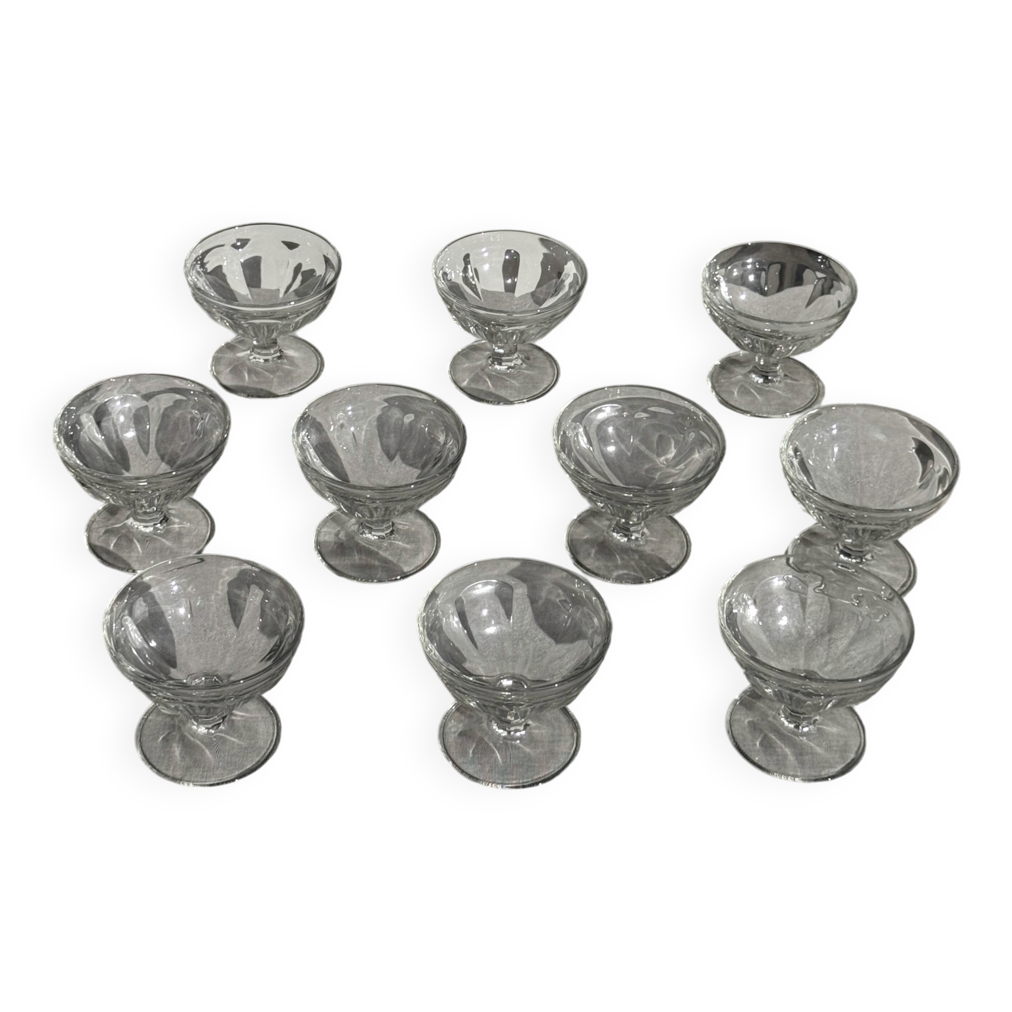 Set of 10 small vintage glass ice cream bowls.