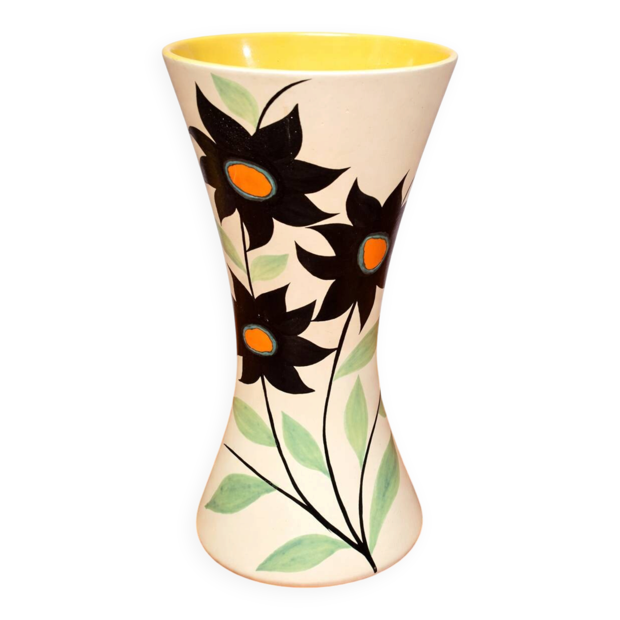 Vallauris : Vase en céramique signé G.F. – décor floral stylisé – H. 36 cm