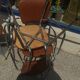 Set of 4 armchairs in chromed metal and brown imitation leather, circa 1960