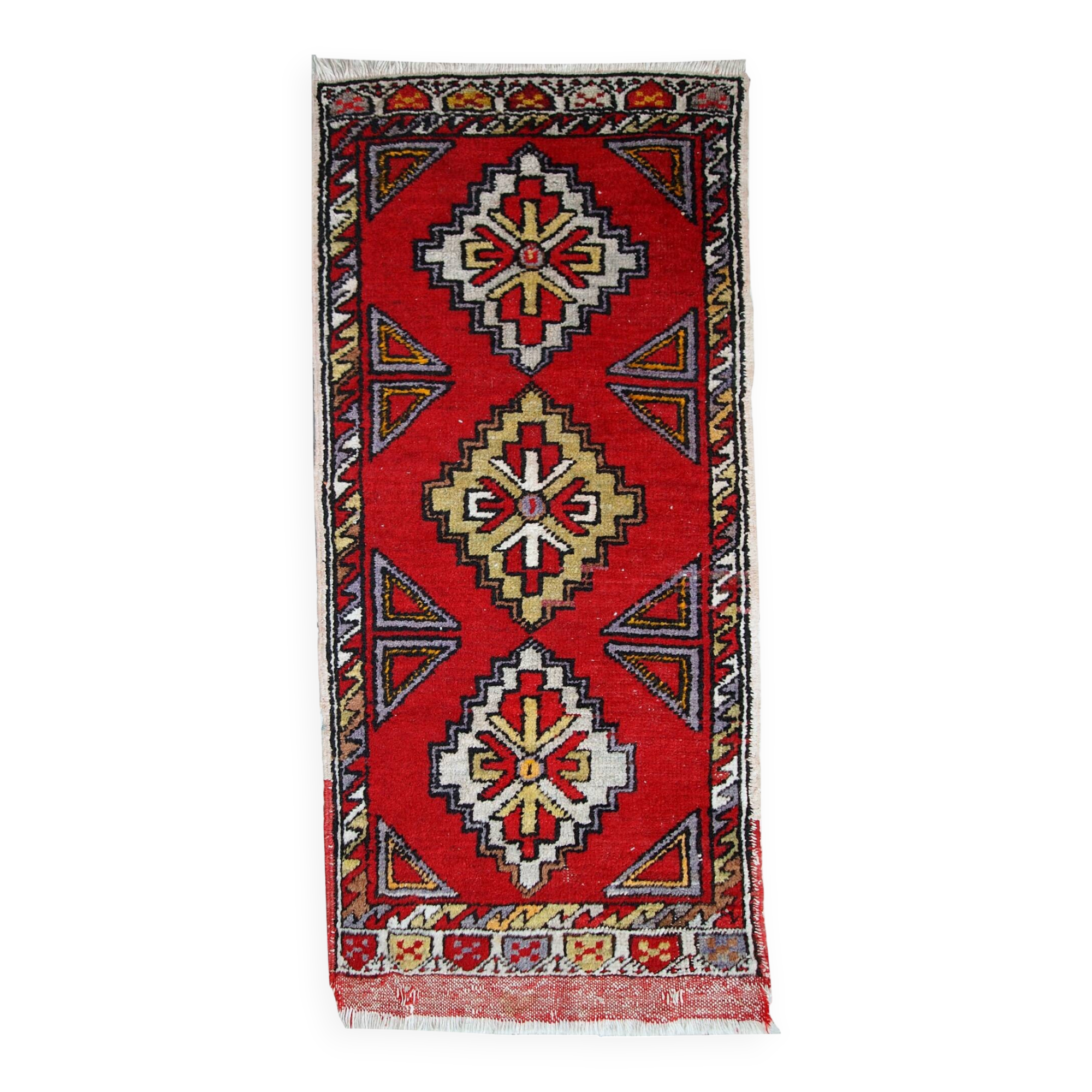 Tapis vintage fait main Yastik turc 48cm x 107cm (1950s)