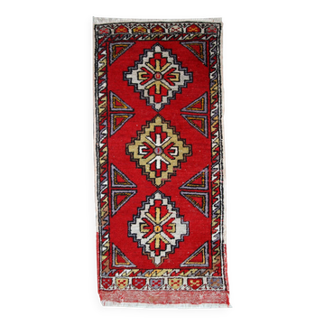 Tapis vintage fait main Yastik turc 48cm x 107cm (années 1950)
