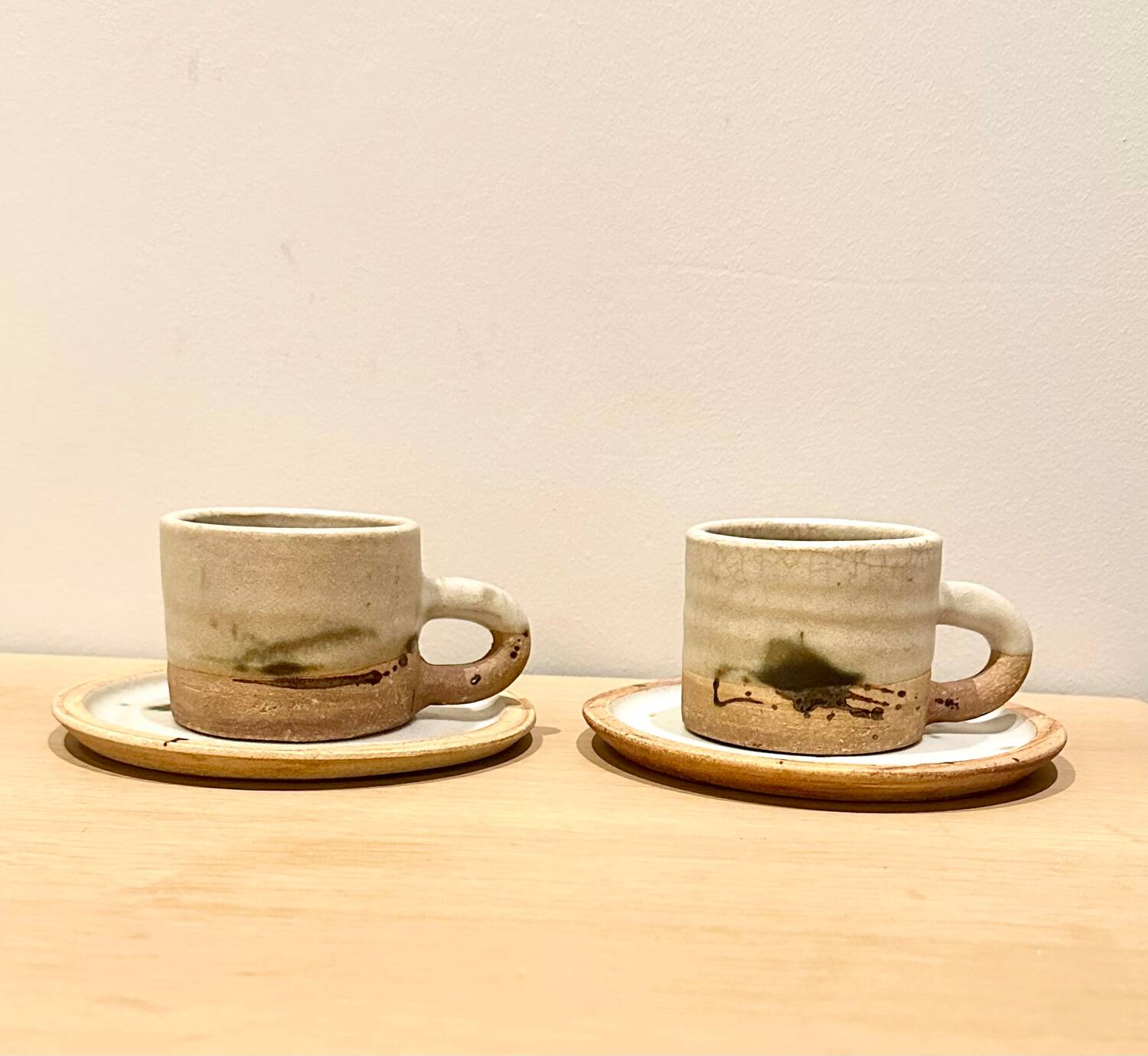 2 stoneware pottery cups of the dove