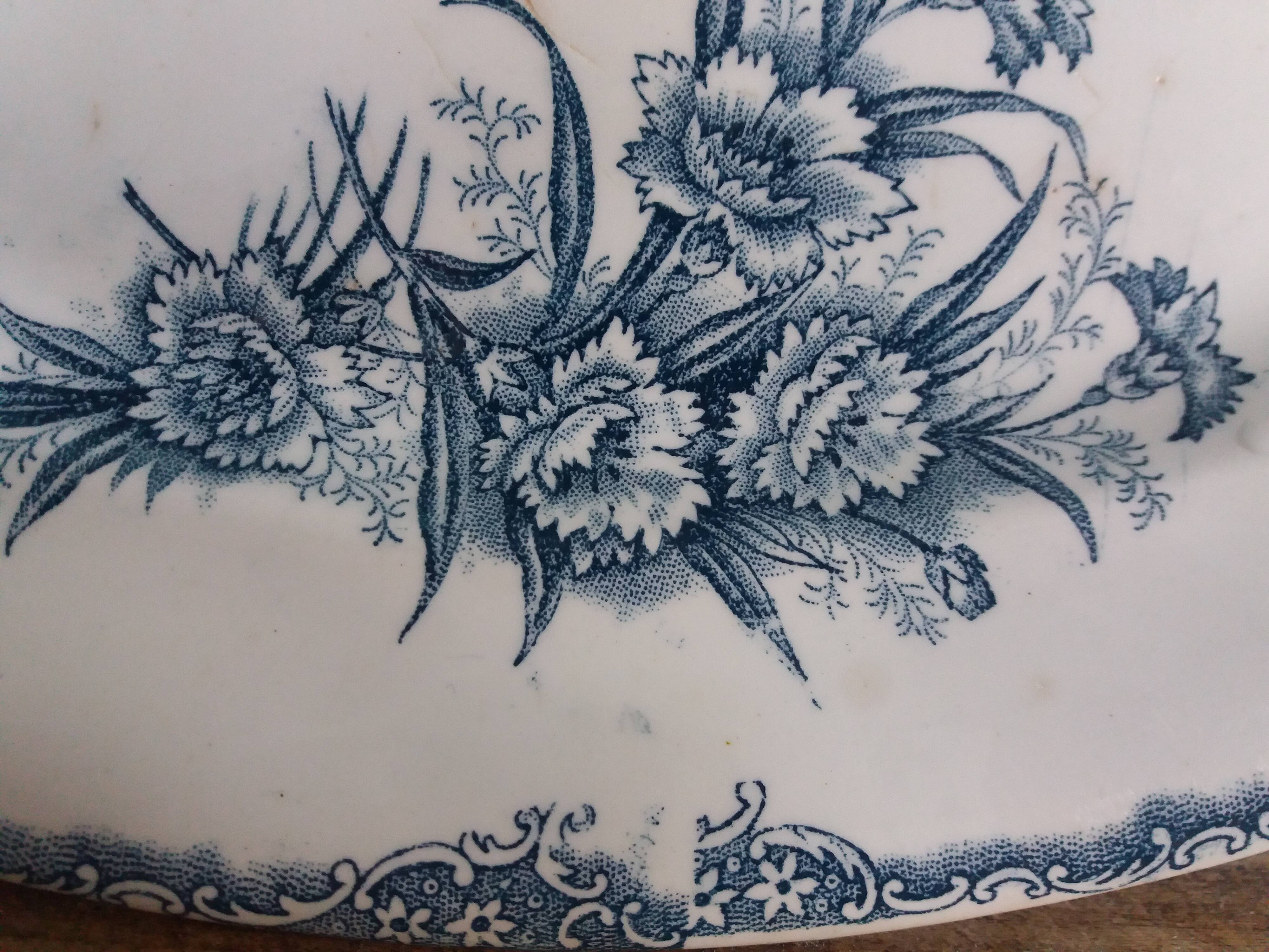 Oval ironstone platter, Clairefontaine, carnation decoration