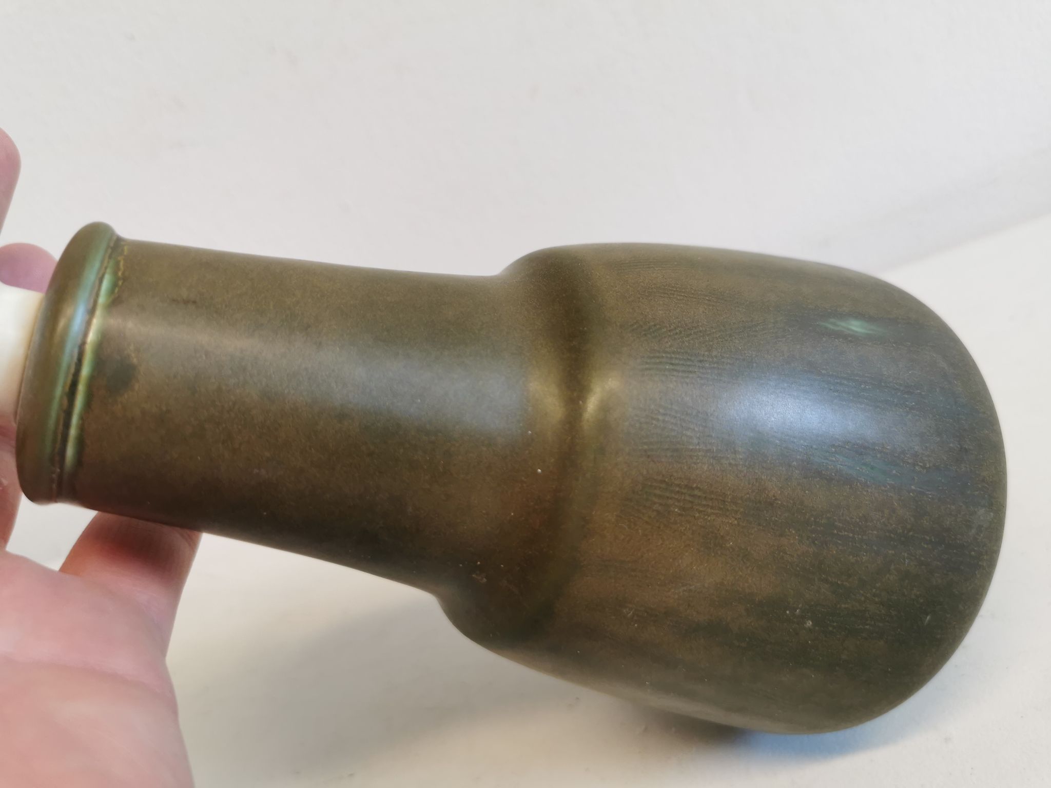 Danish green/brown ceramic table lamp, estimated 1960s.