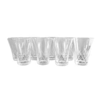 Set 8 water glasses or engraved crystal wine