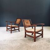 Arts & Crafts Handcrafted Low Lounge Armchairs, Belgium, 1920s, Set of 2