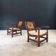 Arts & Crafts Handcrafted Low Lounge Armchairs, Belgium, 1920s, Set of 2