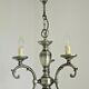 French brushed silver metal 3 light chandelier scroll leaf detail