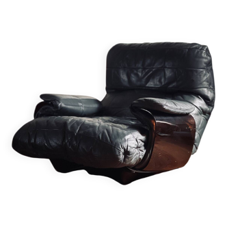 Marsala leather armchair Ligne Roset vintage 1970s