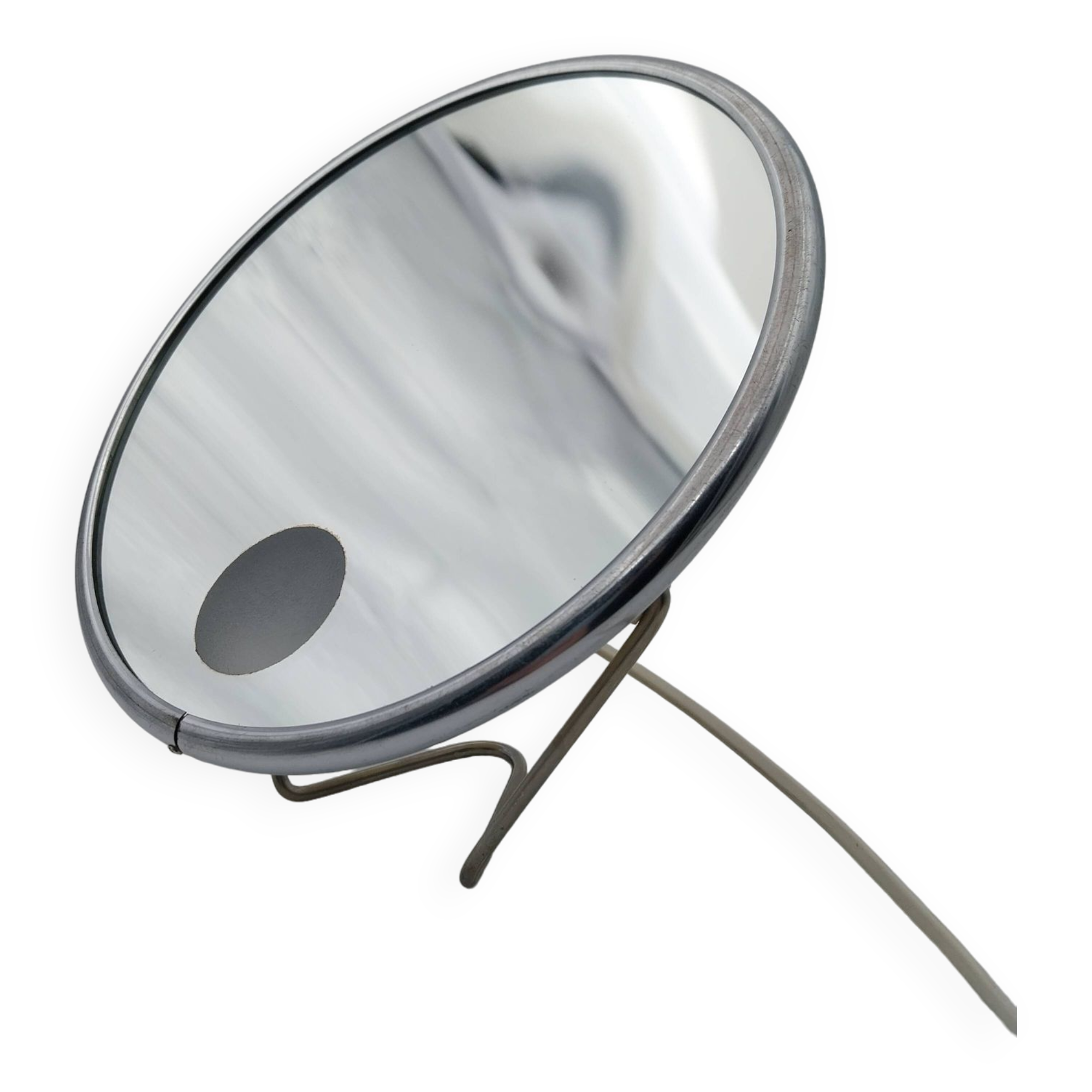 Miroir De Poche Arpin Bleu Avec Cadre Gris - Diamètre 10,5 Cm - Parfait état - Pratique Et élégant