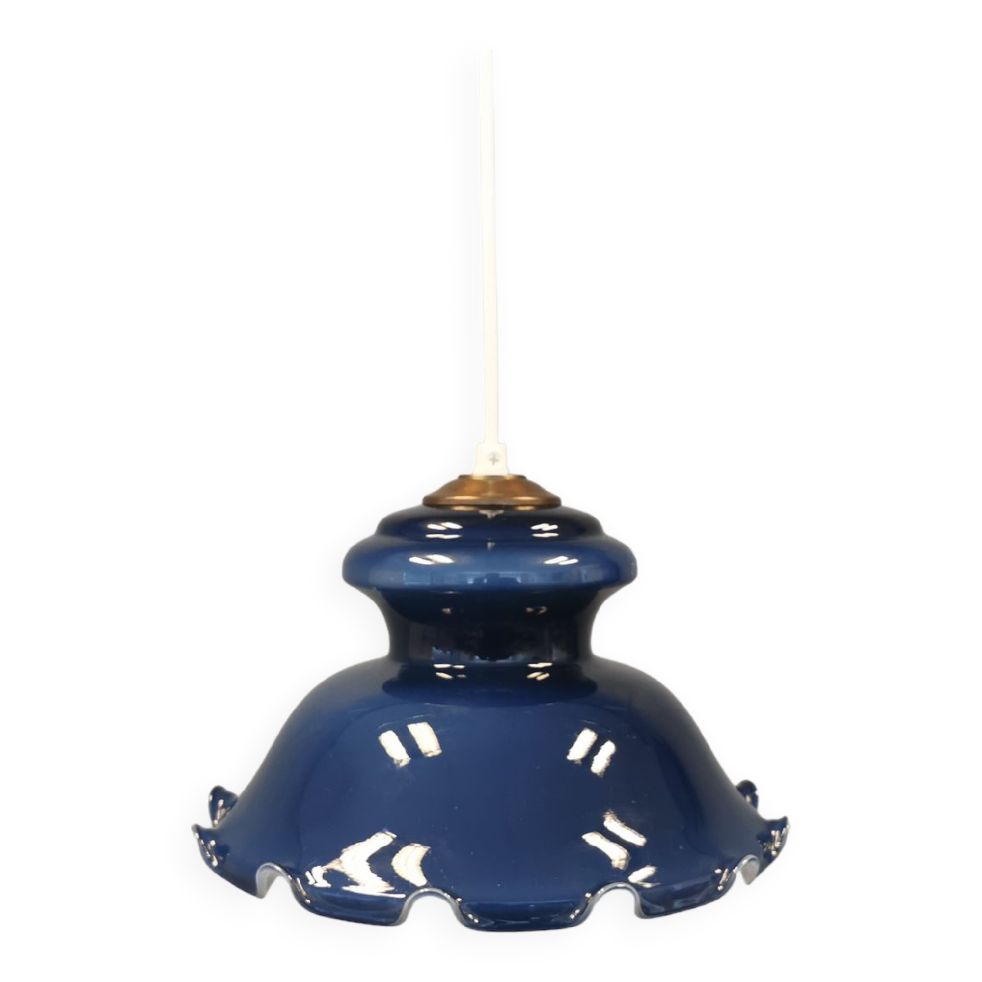 Hanging lamp in double layer opal glass, blue on the outside and white on the inside.