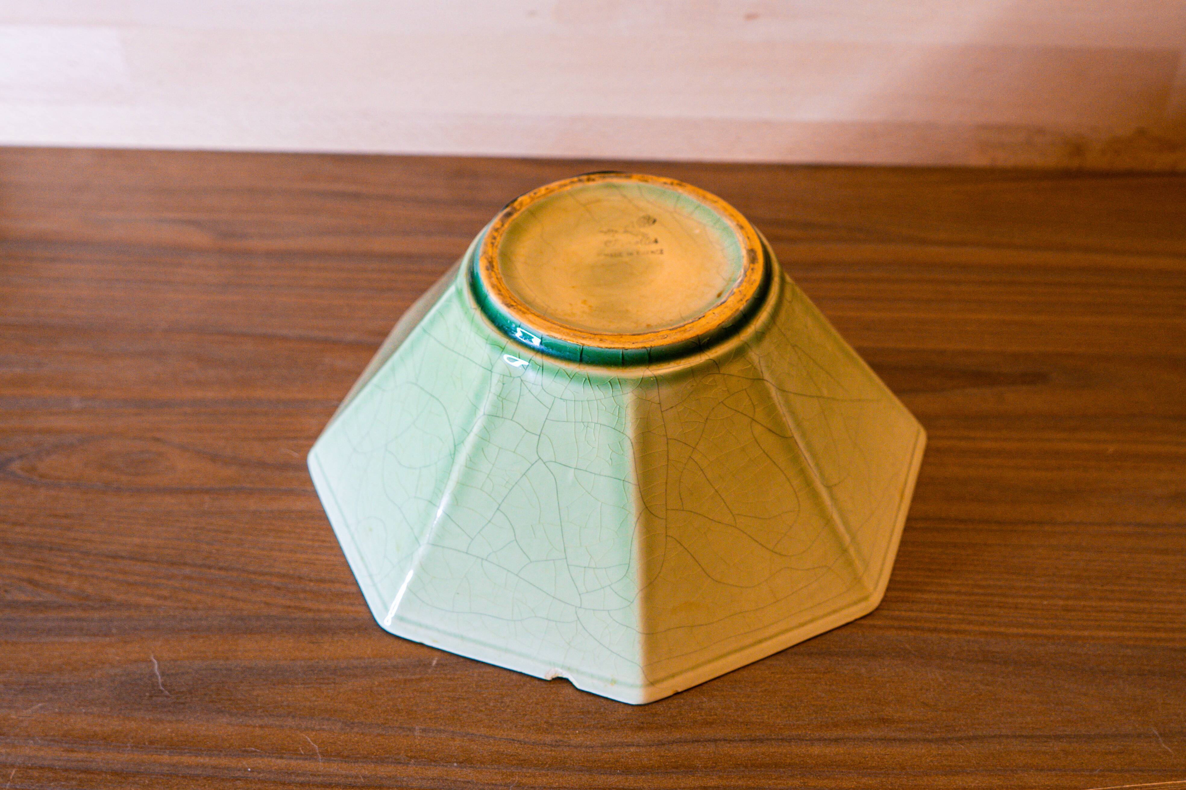 Beautiful emerald green salad bowl in Charolles faince