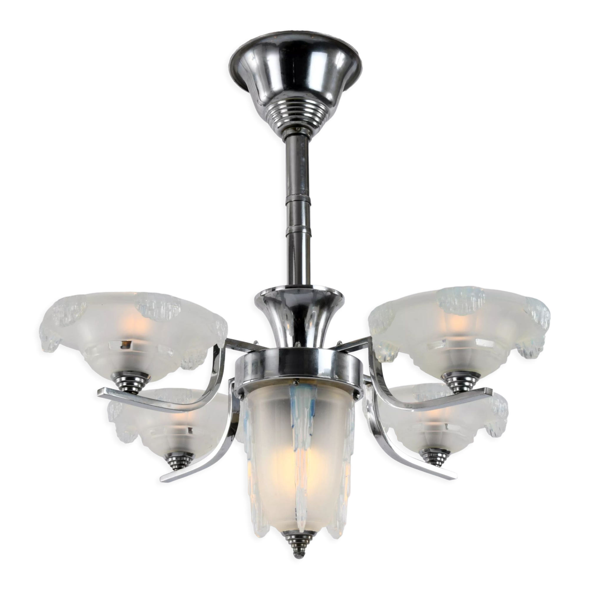 Lustre art déco en chrome et verre opalescent