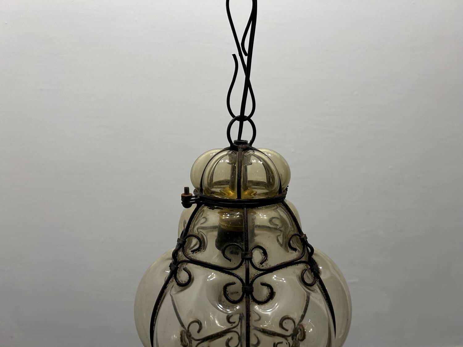 Murano Glass Wrought Iron Light Pendant