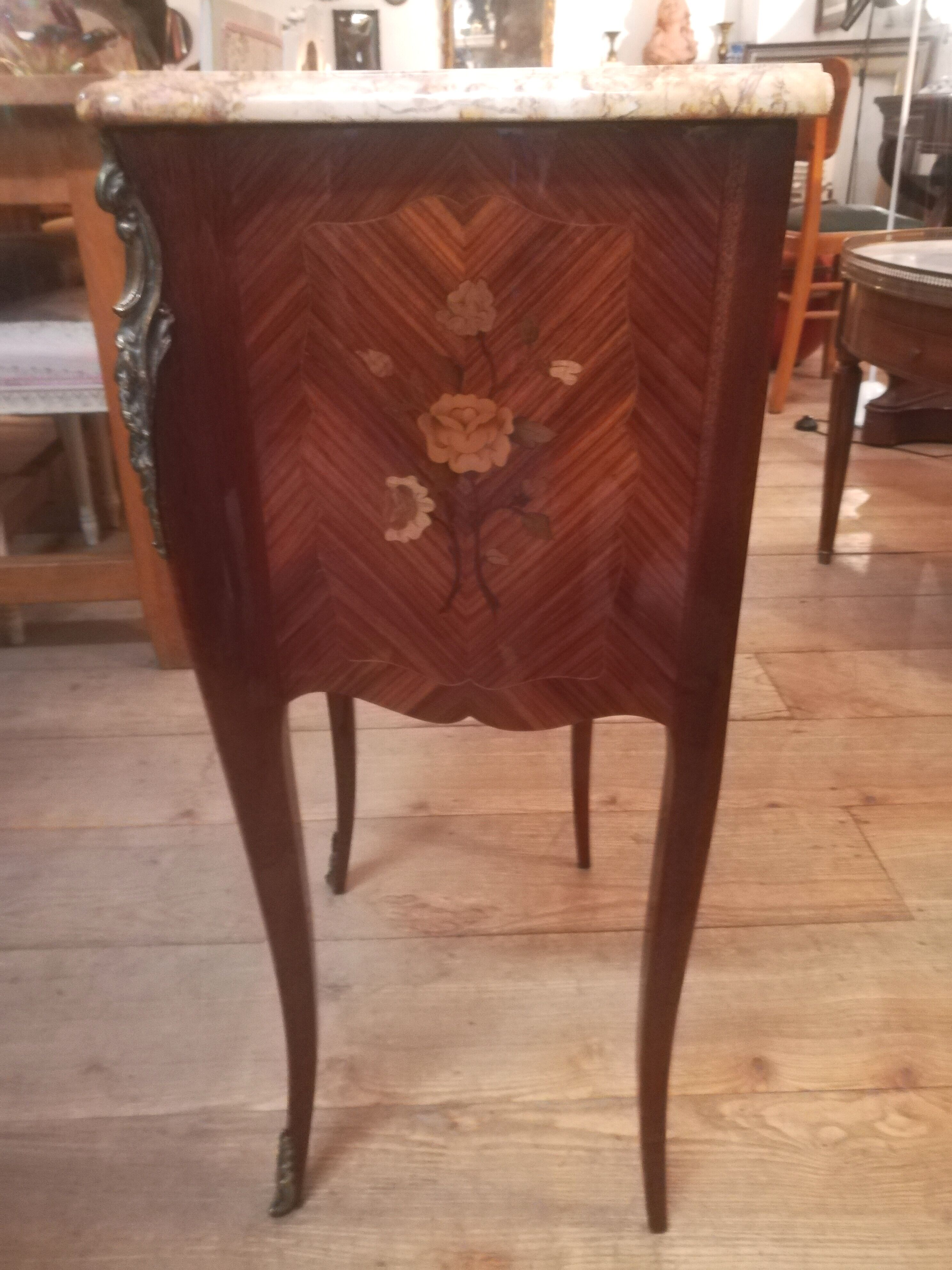 Pair of Louis XV style bedside tables in marquetry