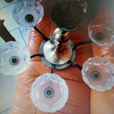 Art Deco chandelier in copper brass and molded waterdrop glass