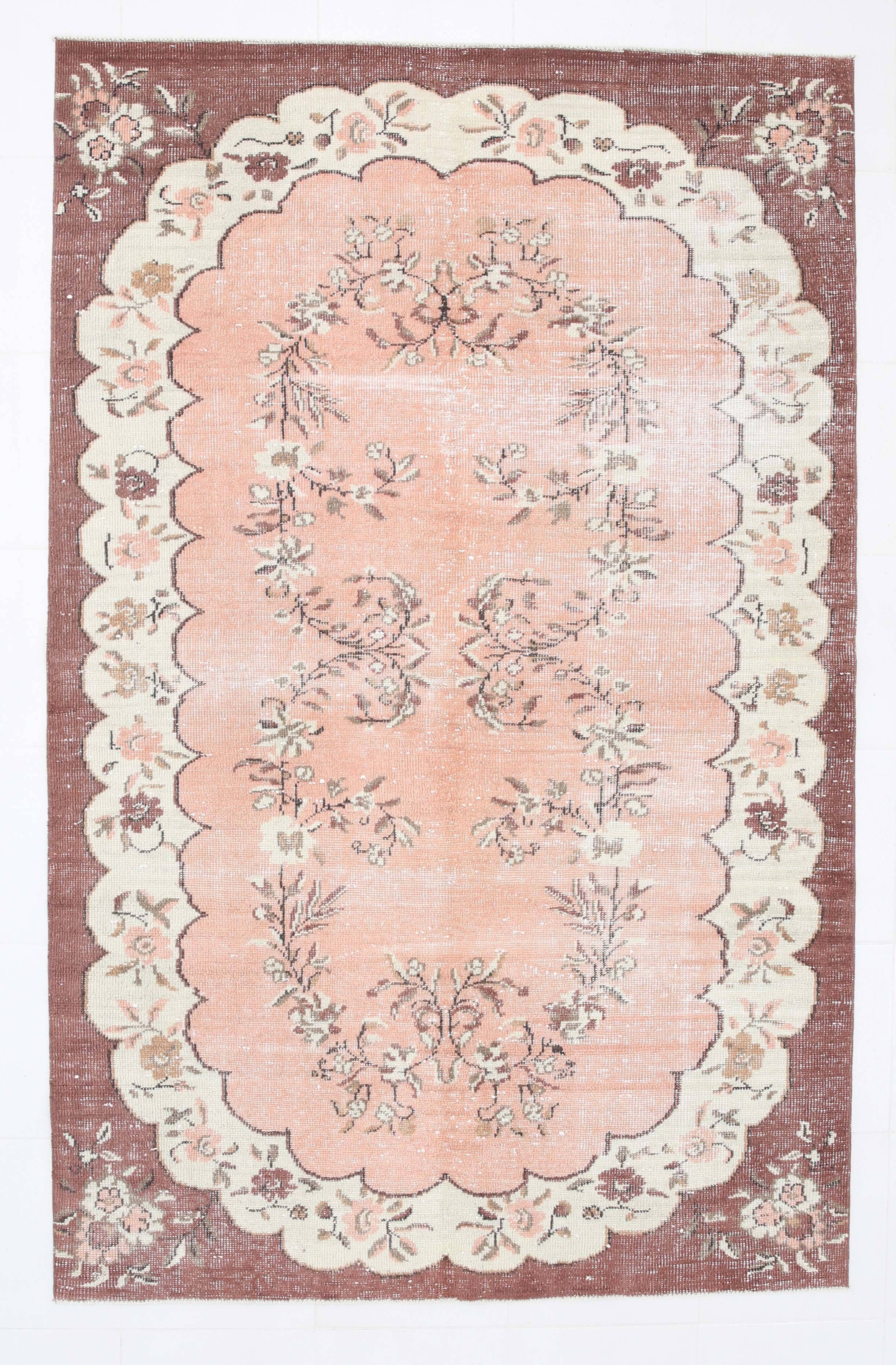 5x8 Peah Pink & Brown Floral Pattern Vintage Rug, 166x258Cm