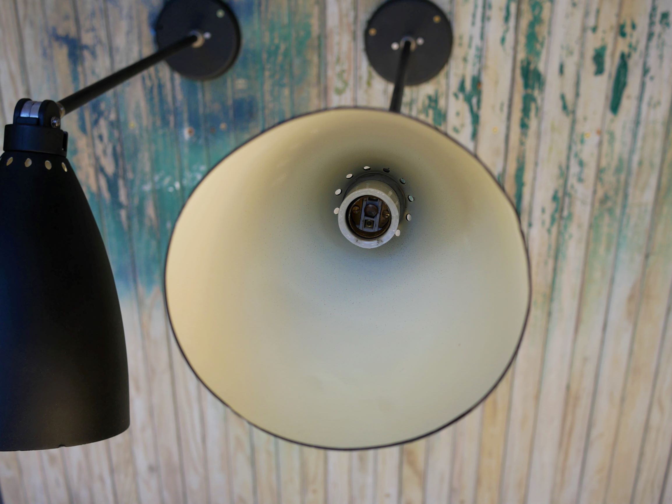Pair of industrial arm wall lights, 60 years