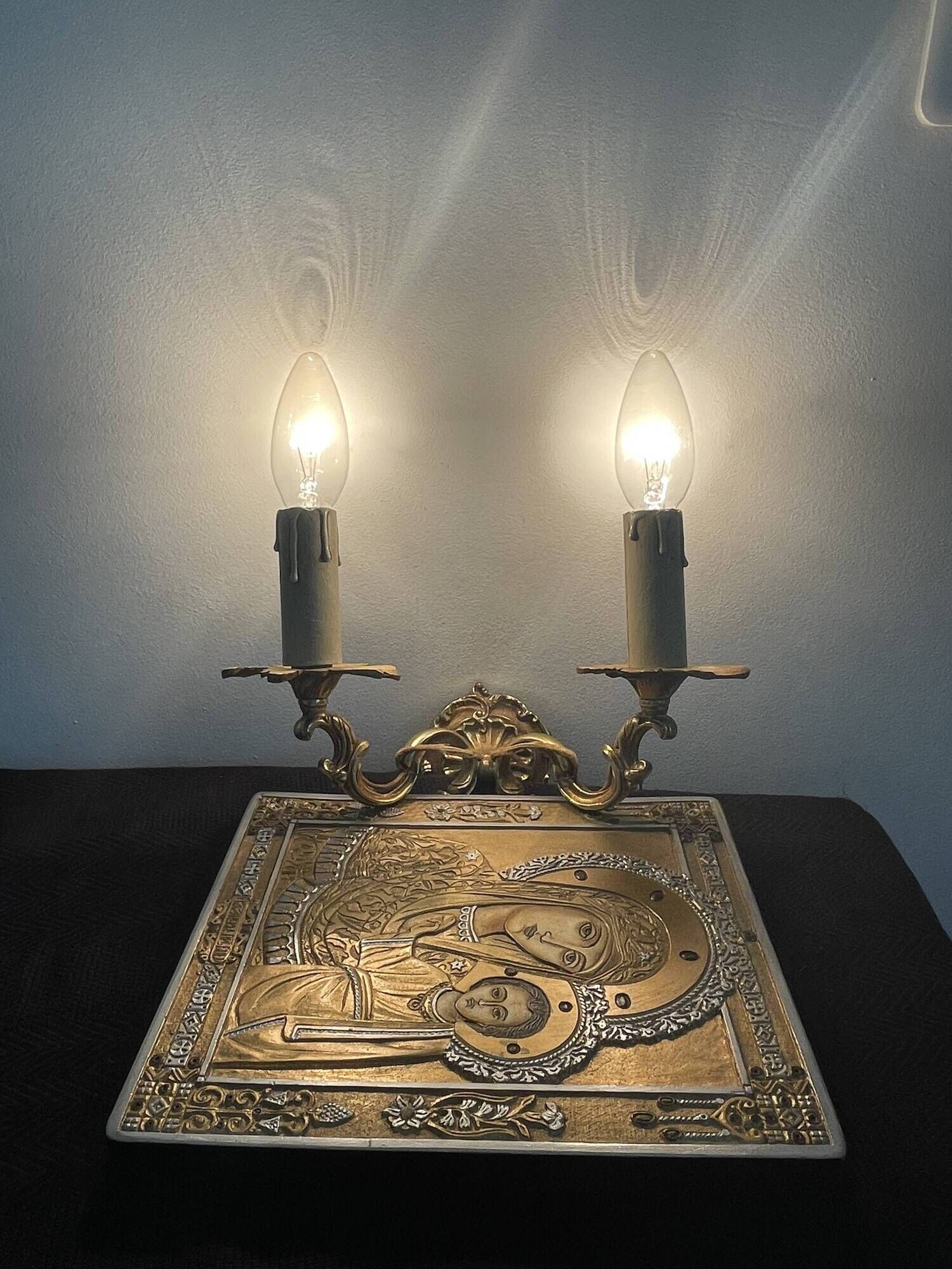 Pair of antique wall lamps in gilded metal - two lights - early XXth