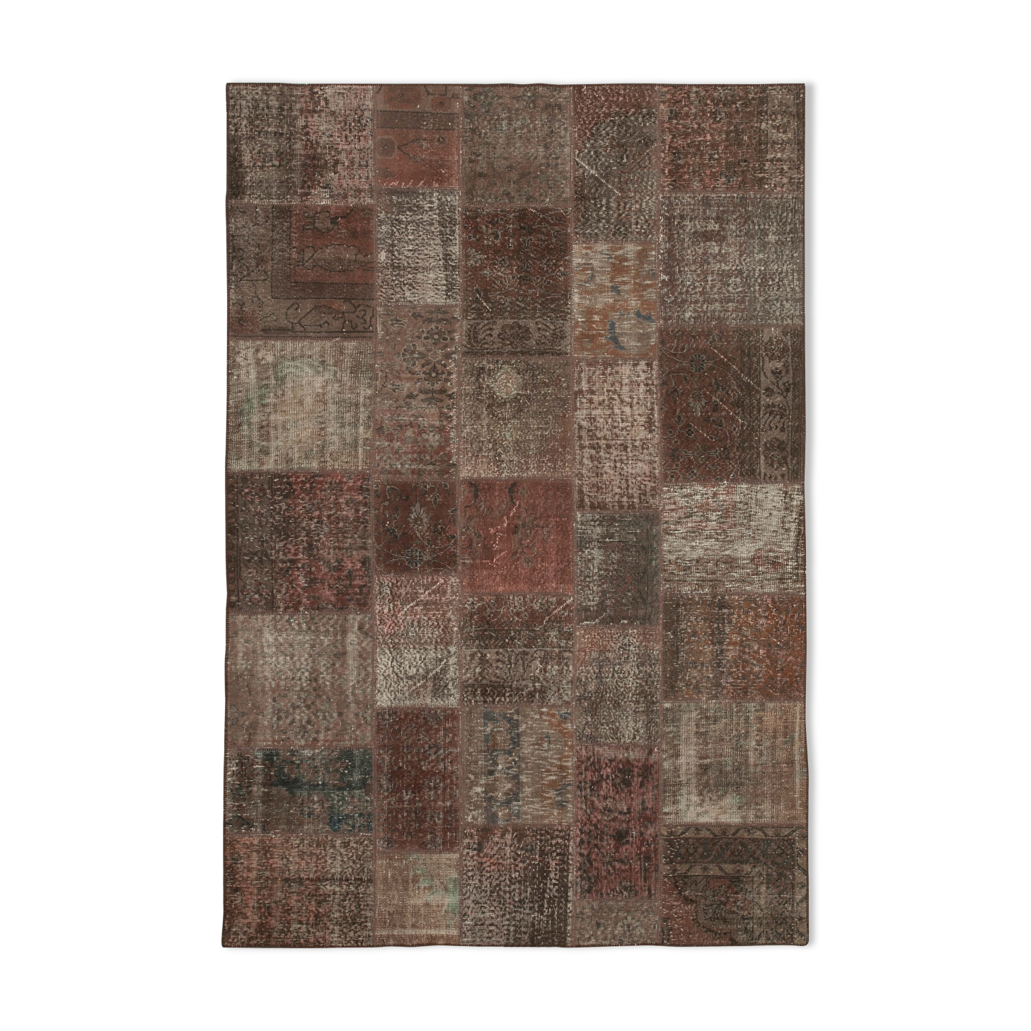 Hand-knotted oriental vintage 204 cm x 301 cm brown patchwork carpet