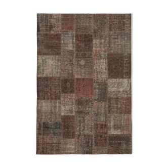Hand-knotted oriental vintage 204 cm x 301 cm brown patchwork carpet