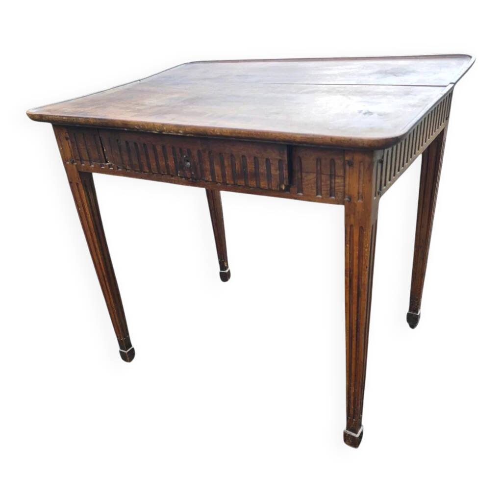 Table à jeux ancienne style Louis XVI en bois patiné