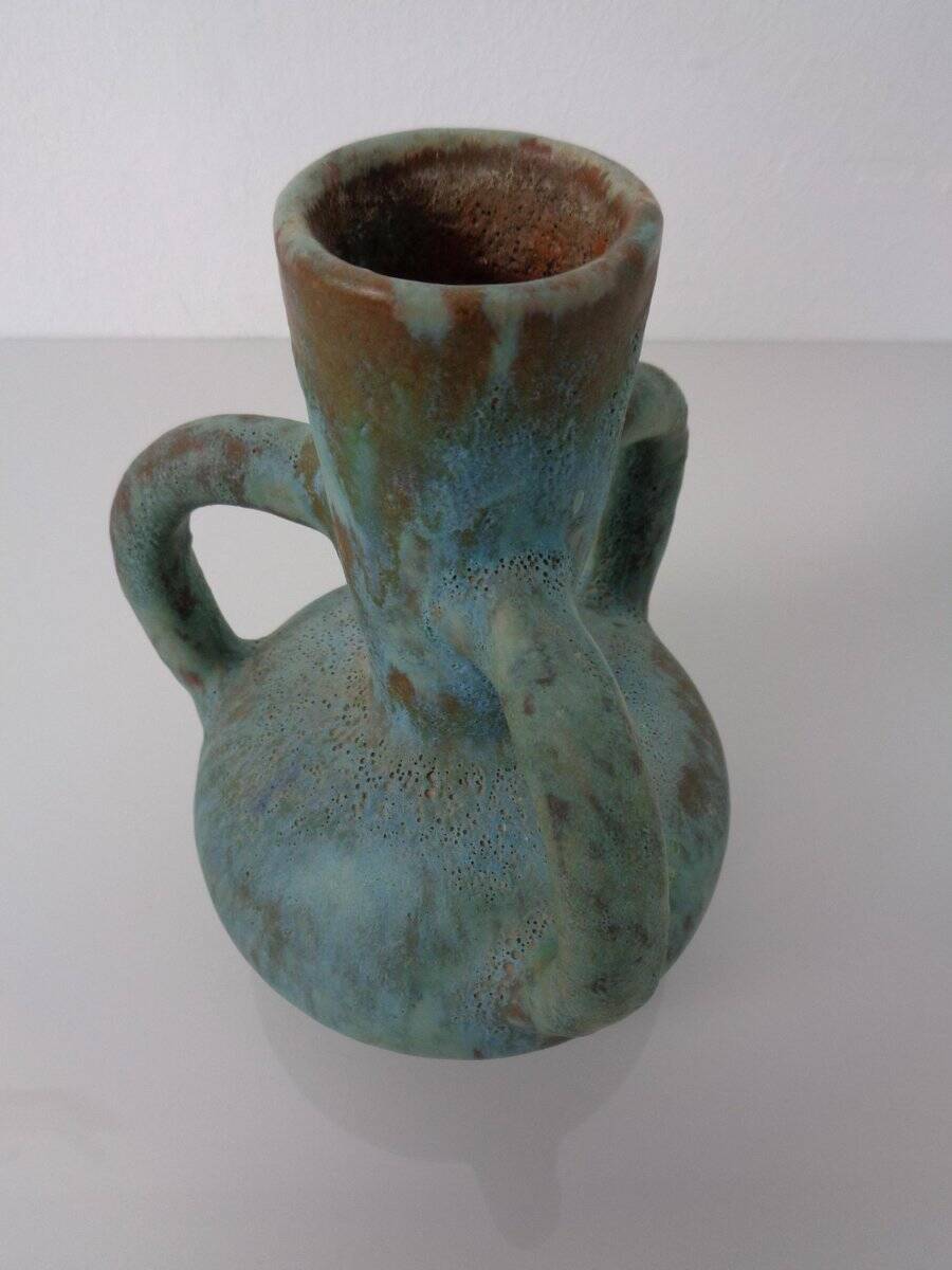 German studio ceramic handle vase by Lu & Gerd Grove, Lübeck, 1960s