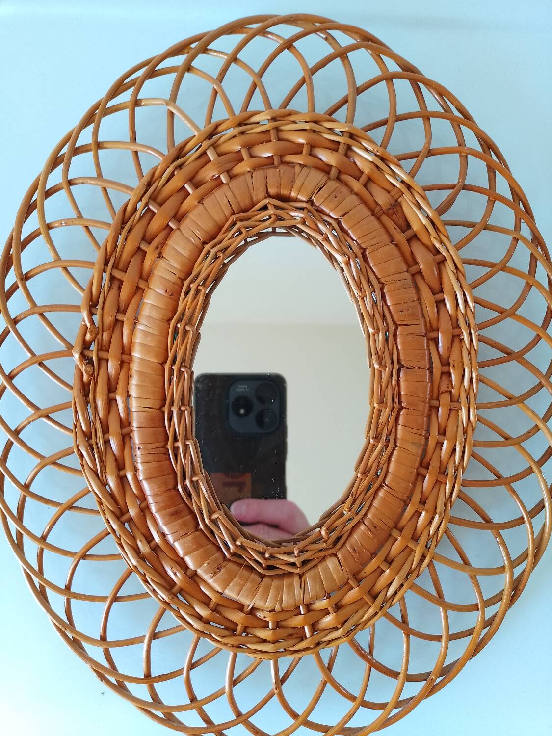 Woven rattan mirror