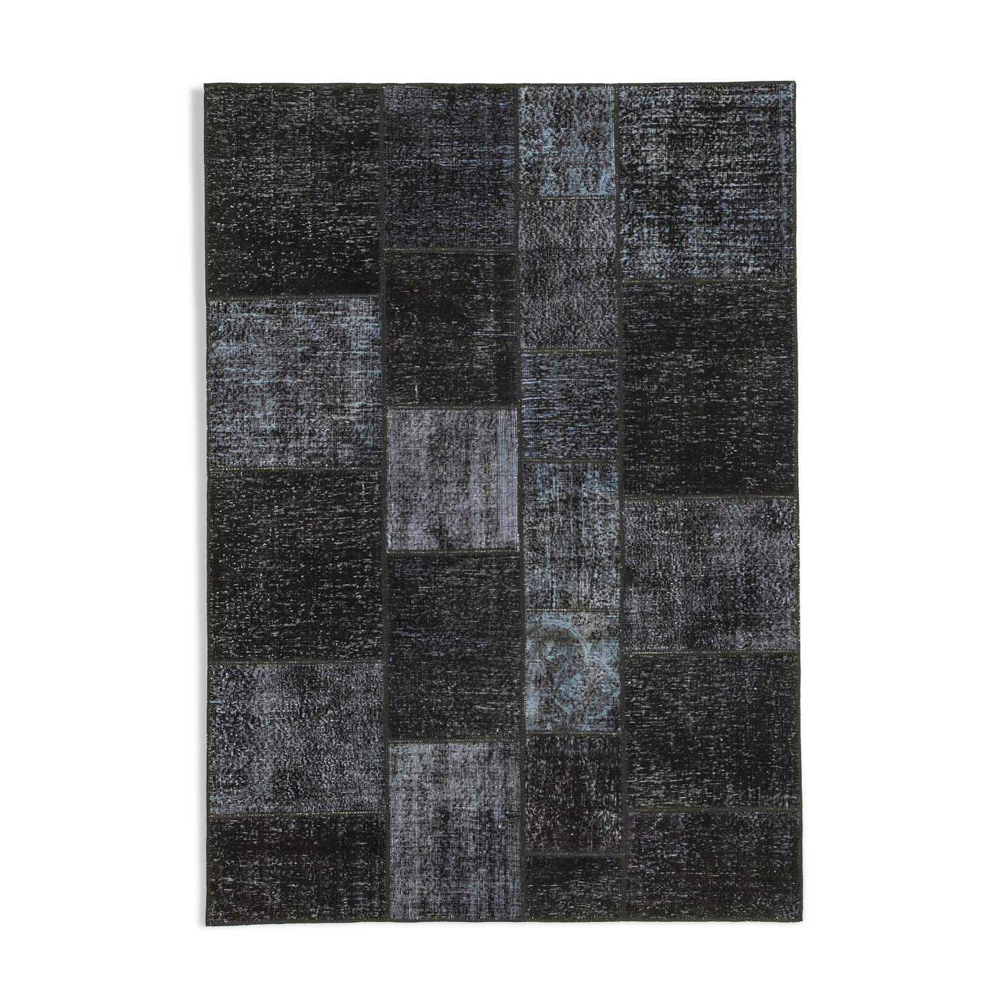 Hand-knotted turkish vintage 170 cm x 243 cm black patchwork rug