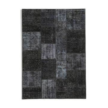 Hand-knotted turkish vintage 170 cm x 243 cm black patchwork rug