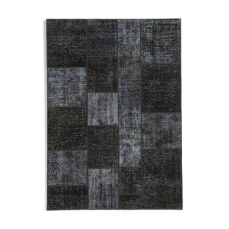 Hand-knotted turkish vintage 170 cm x 243 cm black patchwork rug