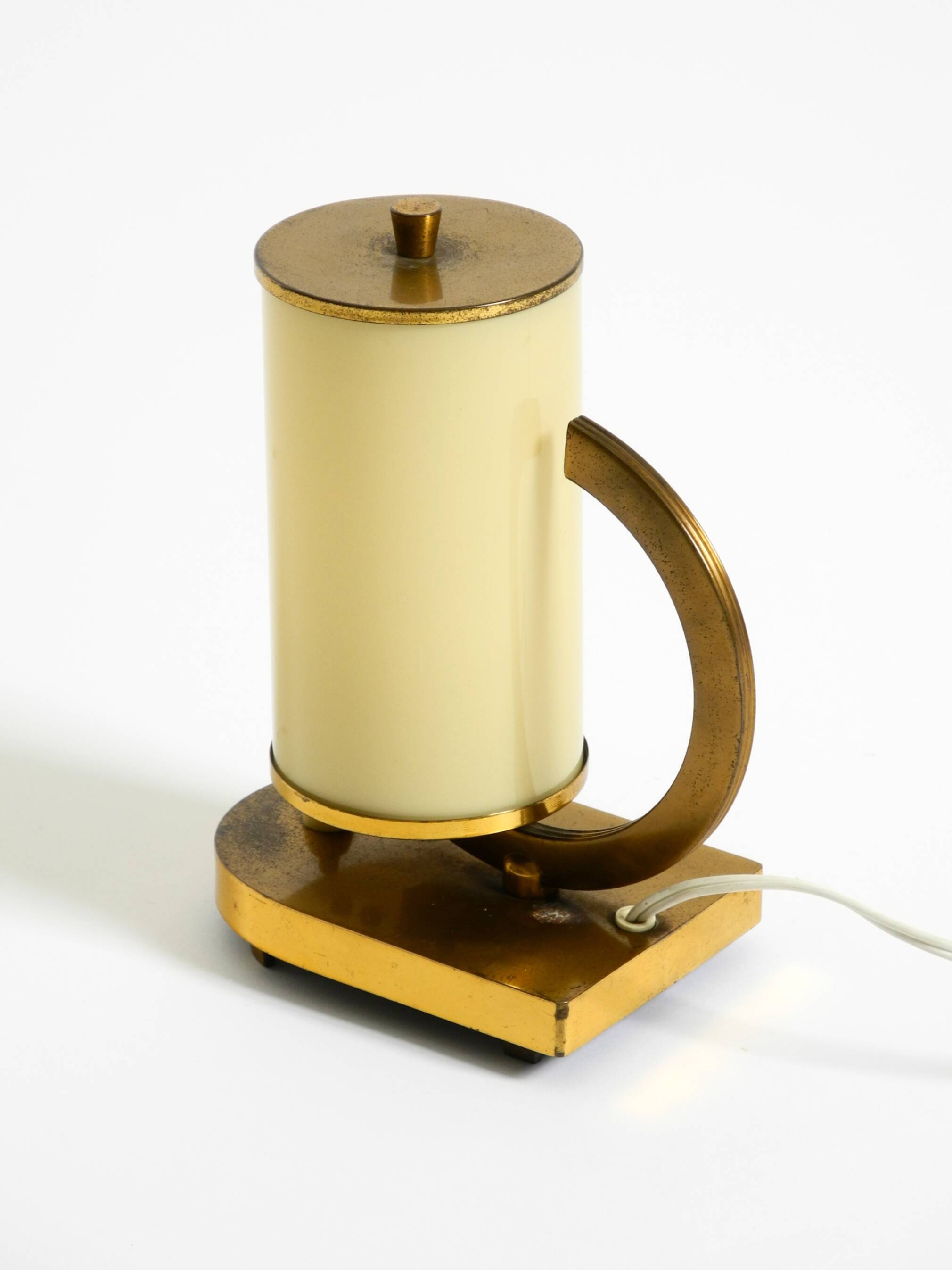 Rare and beautiful 1940s brass table lamp with opal glass shade