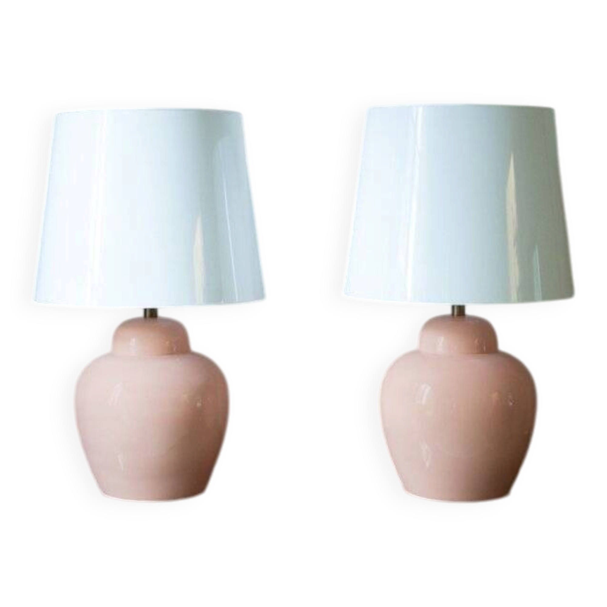Pink ceramic lamps with methacrylate shades, 1980s, set of 2.