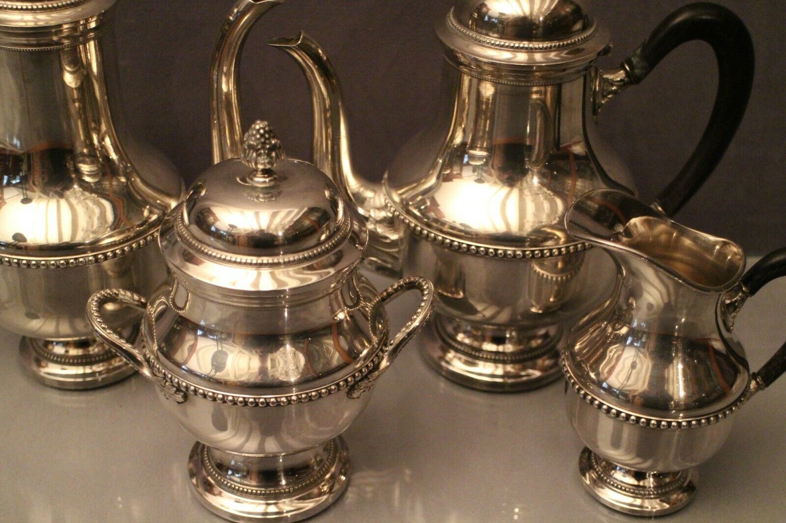 Louis XVI-style silver metal coffee teapot sugar maker