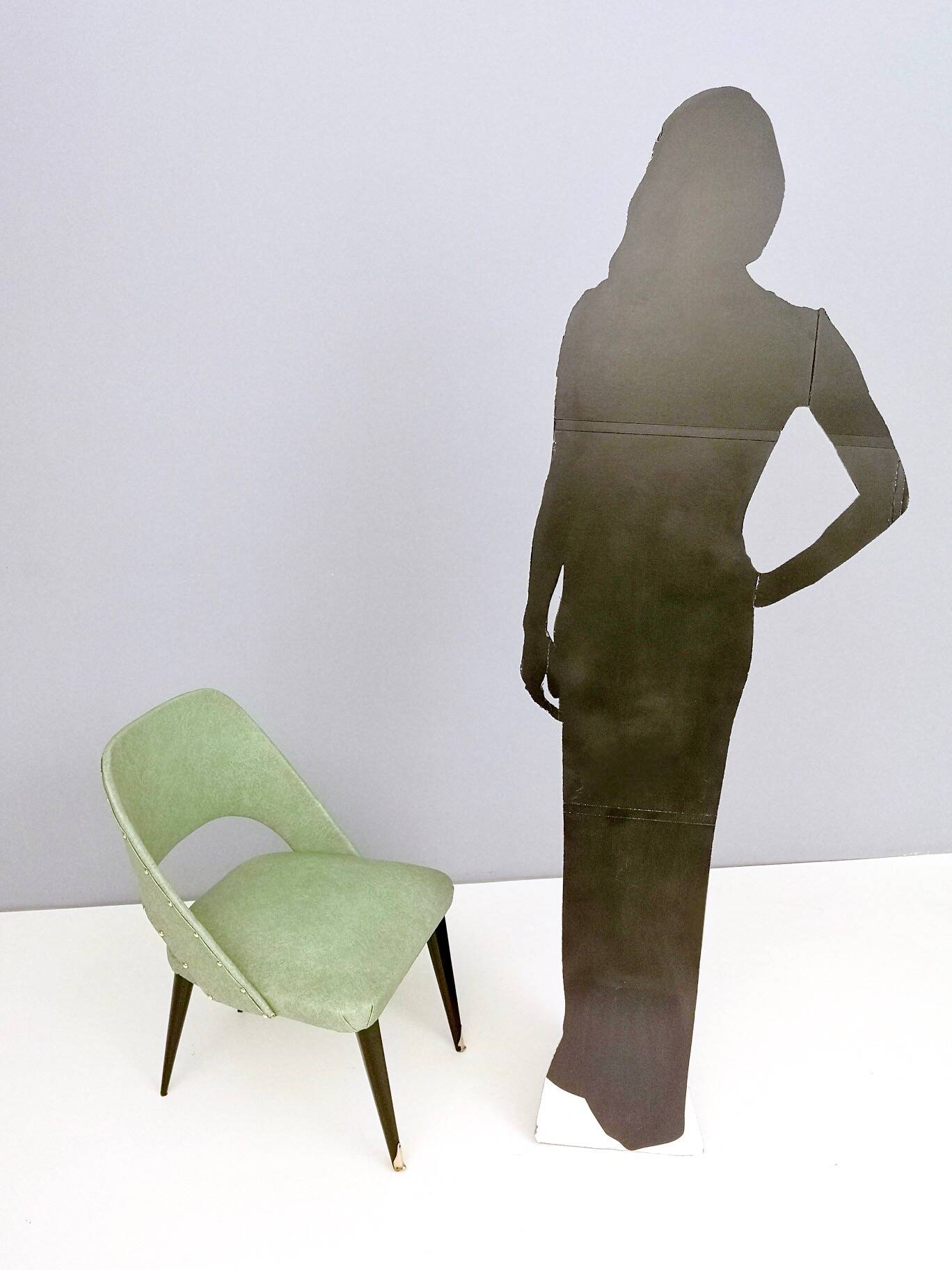 Pair of Vintage Green Skai Side Chairs with Ebonized Wood Legs, Italy