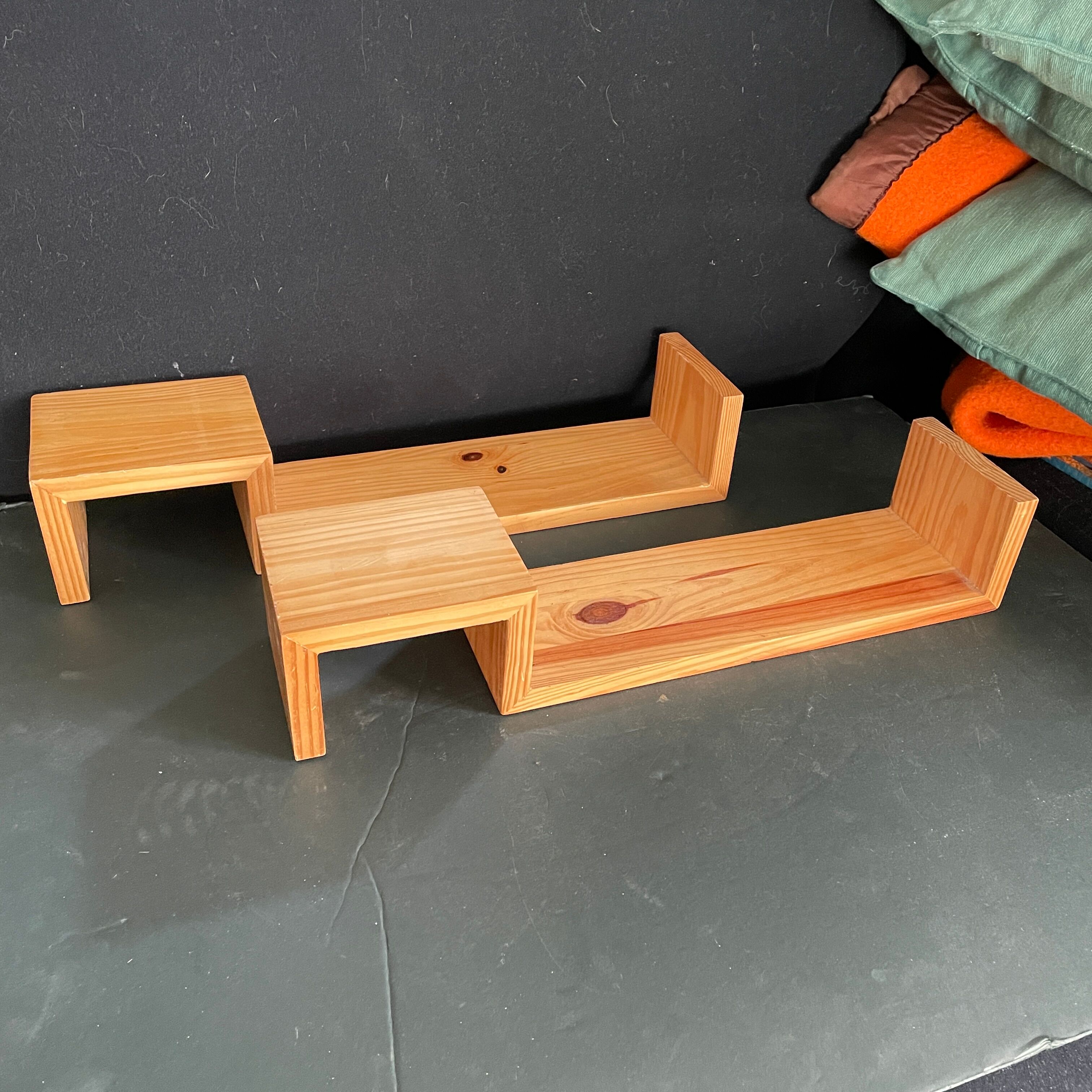 Pair wooden wall shelves 1970