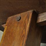 BRUTALIST / massive oak round coffee table / 1970s