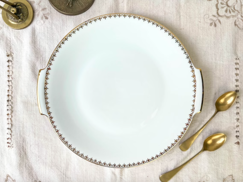 Golden white porcelain pie dish from Sologne Lamotte 6