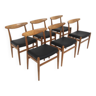 Set of 6 "W2" oak chairs, Hans J. Wegner, Carl Hansen & Søn, 1960s