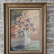 Tableau Huile sur Toile - Bouquet de fleurs Signé G Lustig 1985