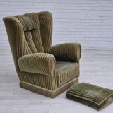 1960s, Danish highback relax armchair, original condition, green furniture velour.